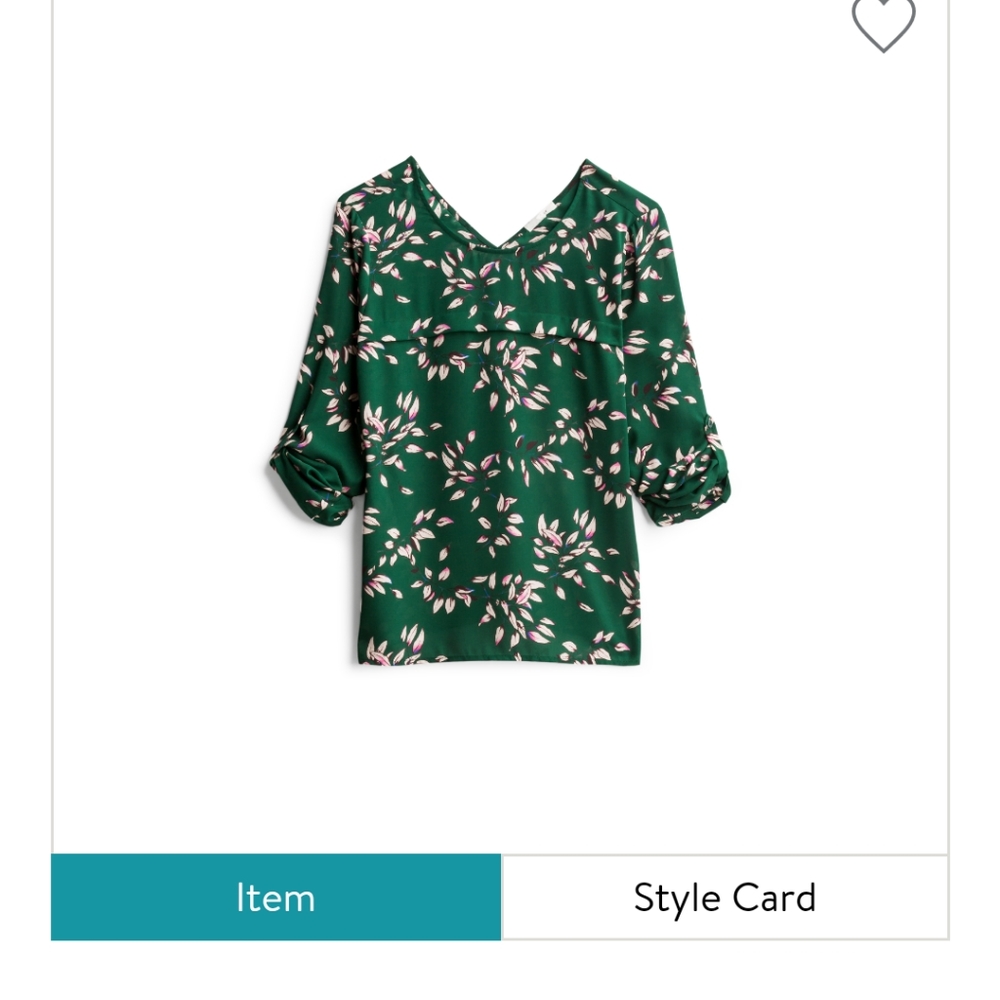 Pleione Stitchfix S top dark green and leaves